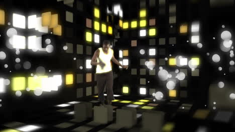 dos bailarines con cuadrados de luz