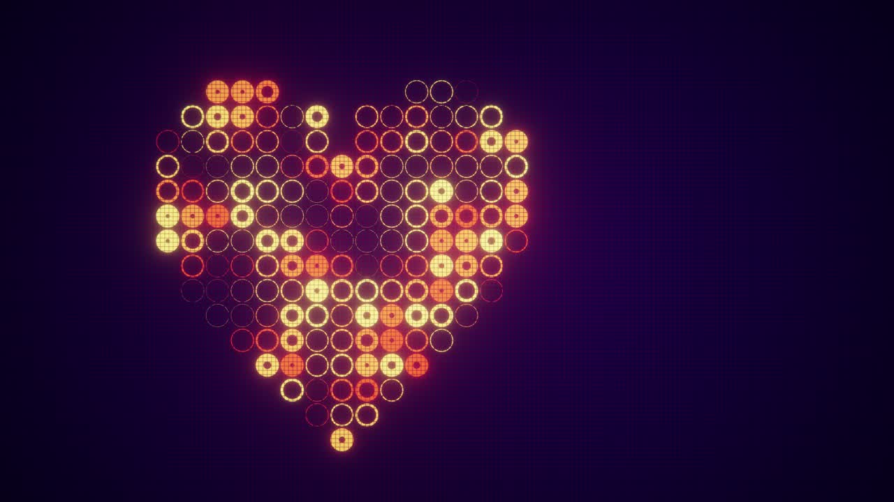Cuore digitale luminoso che pulsa su sfondo scuro