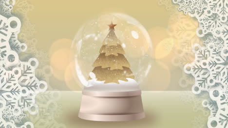 animación de estrellas cadentes sobre globo de nieve con árbol de navidad en un fondo brillante