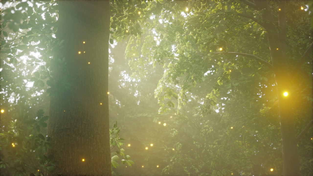 불빛으로 인 많은 나무로 가득 찬 숲