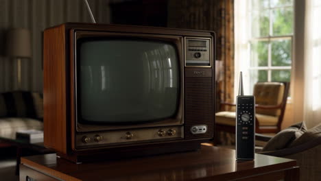 vintage zenith television with remote control in a living room
