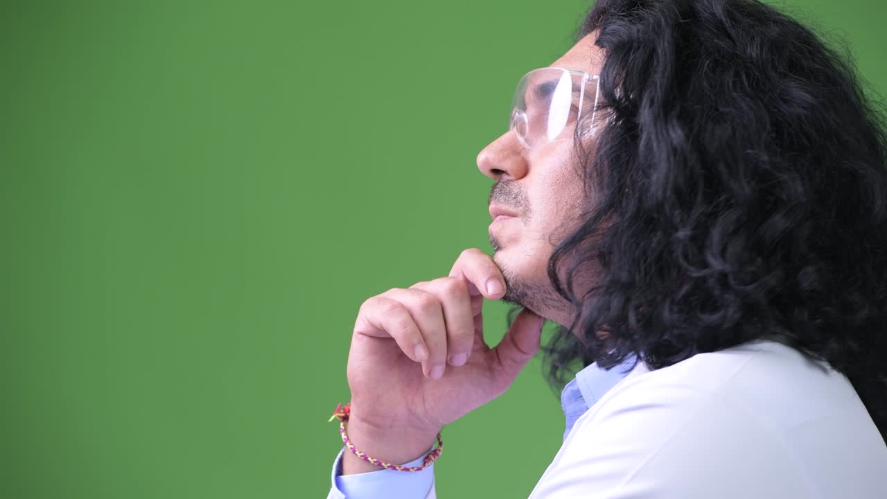 Profile view of handsome man scientist thinking