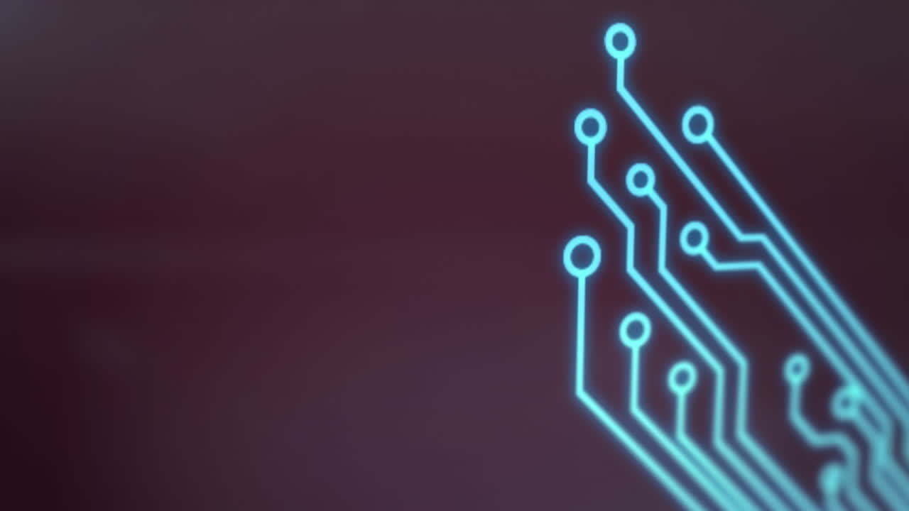 animación de una red de conexiones de neón sobre un fondo rojo.