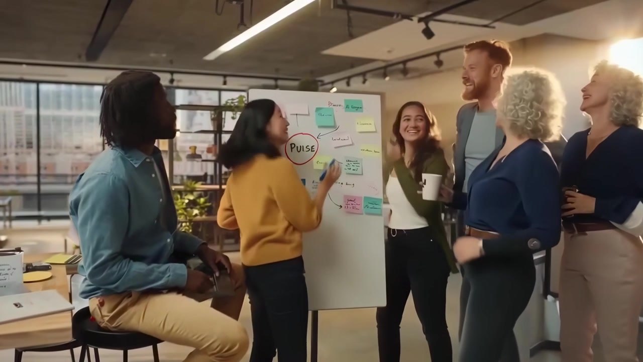 Diverse Business Team Brainstorming Ideas on Whiteboard in Modern Office