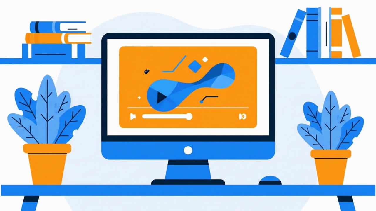 A hand clicking the play button on a computer screen for e-learning