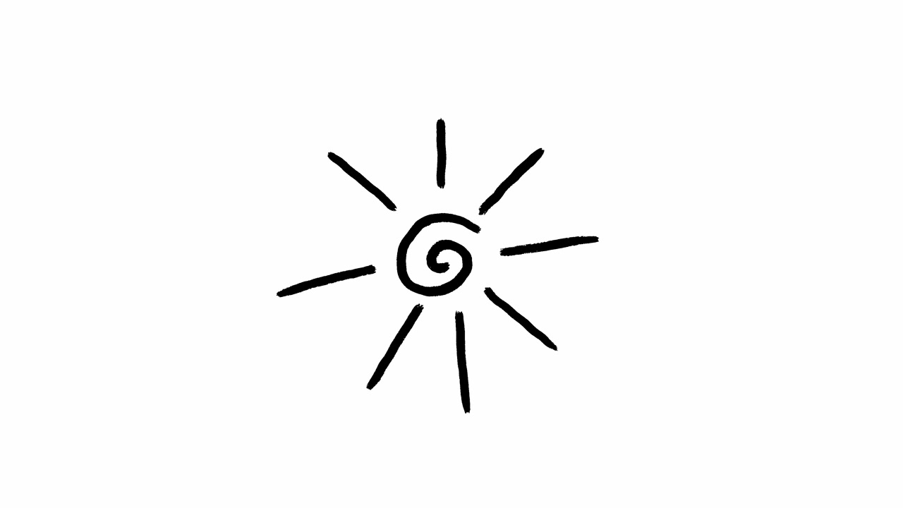 Icona del sole animata disegnata a mano con raggi scintillanti.