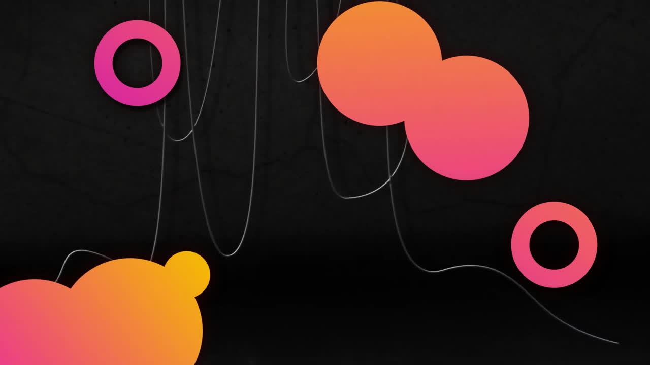 Colorful circles and lines animation over black background