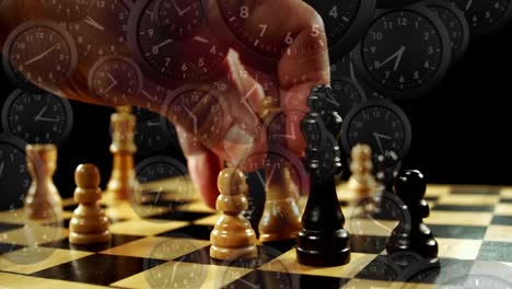man playing chess and clocks