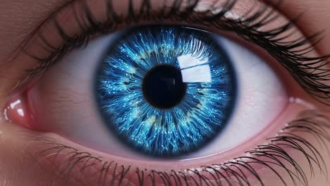 a fascinating close-up of a brilliant blue eye with electric patterns, showcasing the intricate details of human anatomy and optical beauty