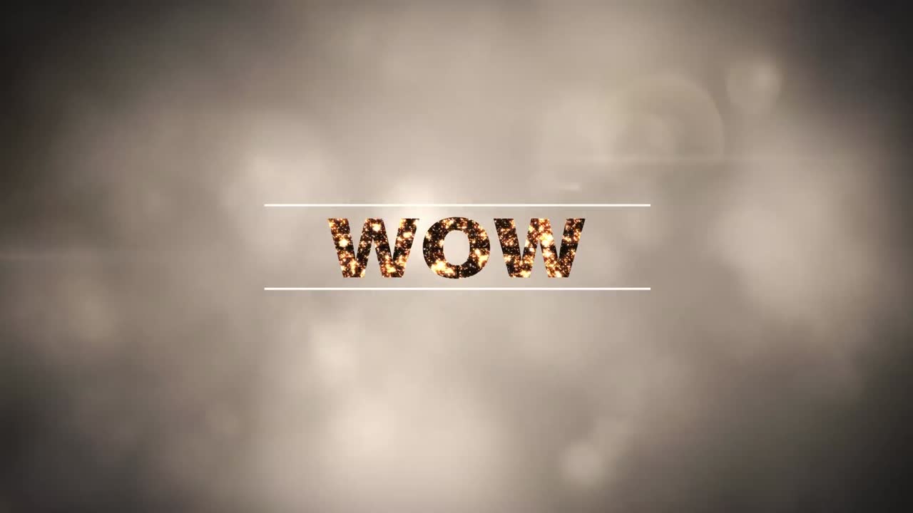 animación del texto wow sobre el fondo de nubes grises