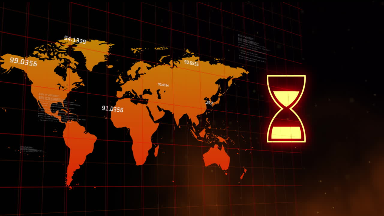 Animation of egg timer icon over world map