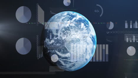 animation of graphs, loading circles, changing numbers and trading board over rotating globe