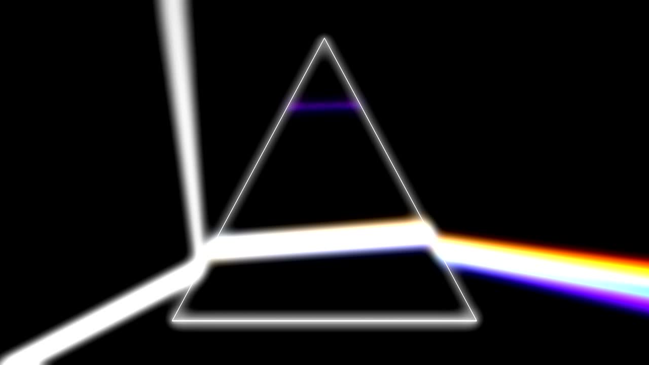 프리스마는 광선을 굴절하는 3d 영상, 유리 피라미드는 빛 을 무지개 색으로 분리하는 애니메이션, 물리학 실험, 과학 현상, 광학 효과, 추상 비디오