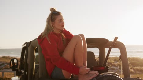 woman enjoying free time during road trip