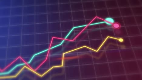 crecimiento de líneas gráfico infografía animación. crecimiento de la empresa ganancias datos de éxito. gráficos de alta tecnología con cuadrícula. desarrollo de negocios.