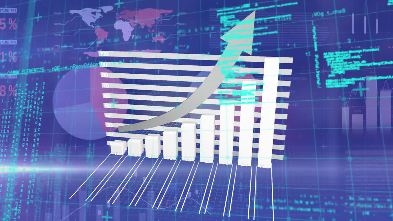 animación de las estadísticas y el procesamiento de datos financieros sobre un fondo oscuro