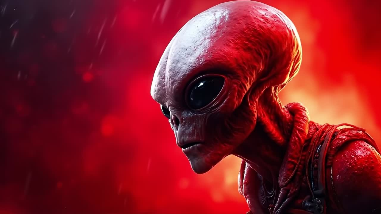 A red alien with a red background