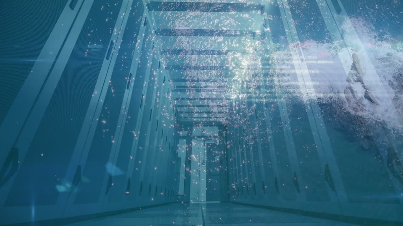 In school, animation of bubbles in futuristic hallway creating surreal effect