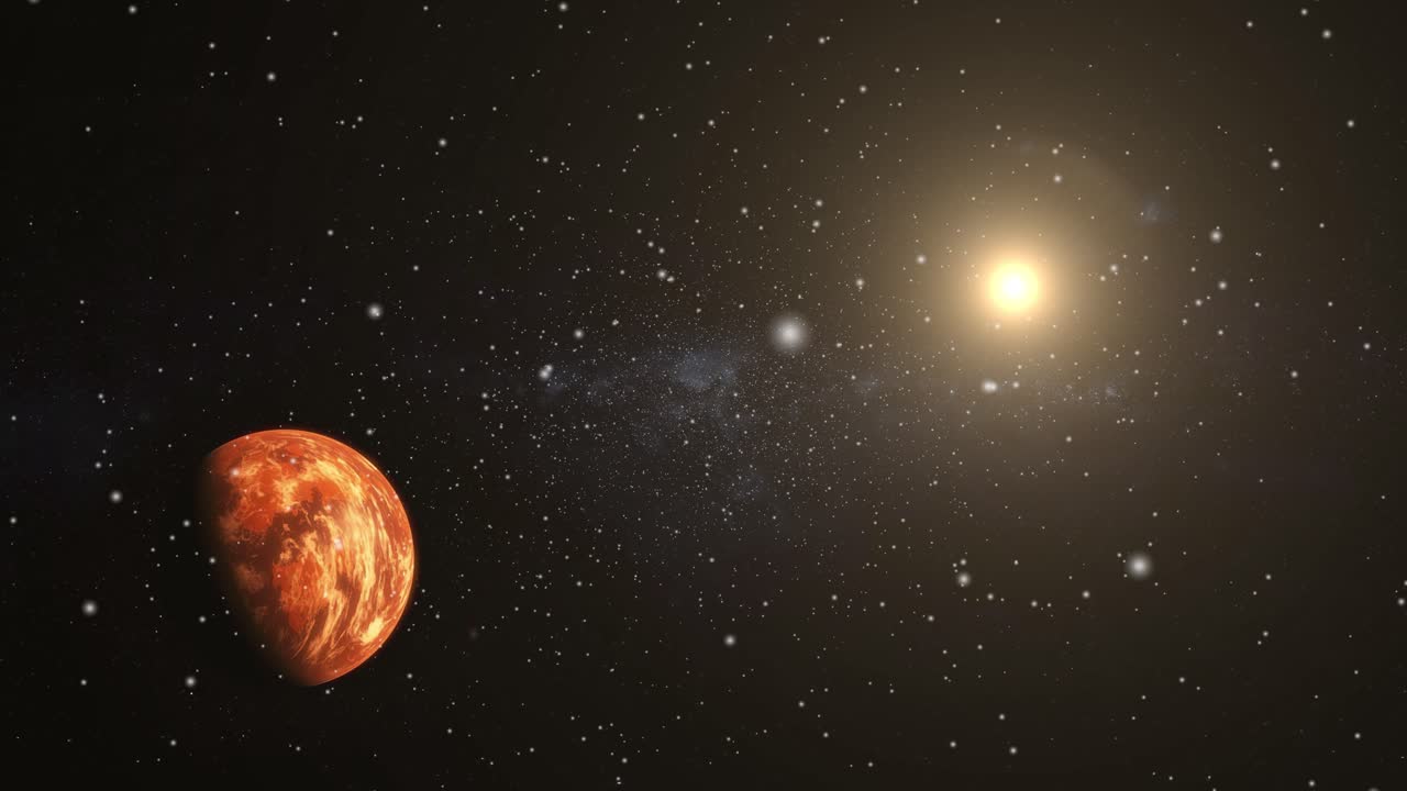 En rød, solbeskinnet planet i det store univers