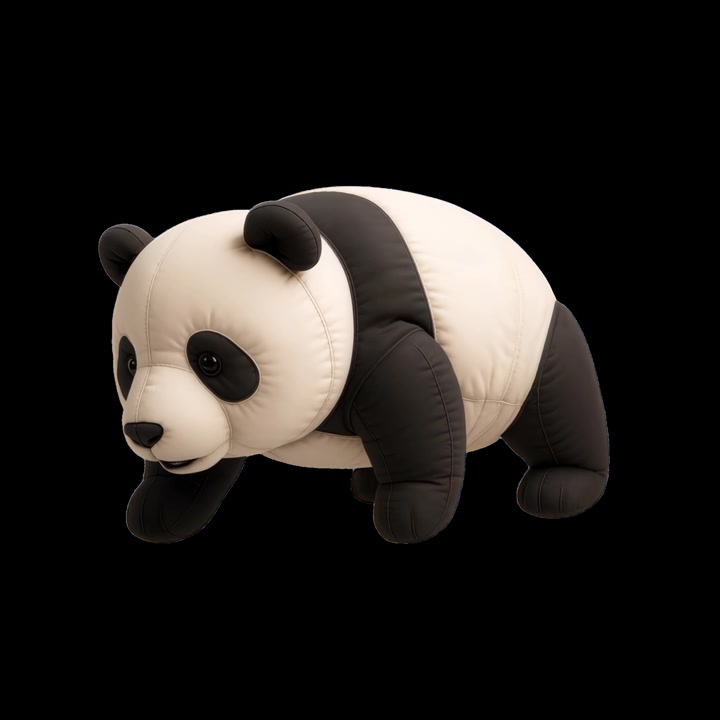 Simpatico orsetto panda di peluche che cammina su sfondo nero