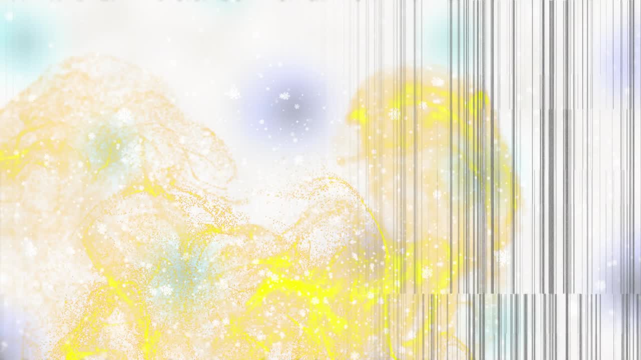 Translucent yellow cloud forming from lower center, expanding rightward, adding sparkles as focus