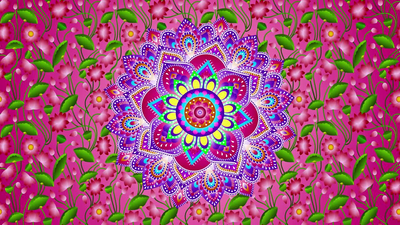 volando y girando espíritu mandala de loto en plantas de flores de loto vides y florece arte de movimiento último 10 segundos bucle sin costuras con alfa mate