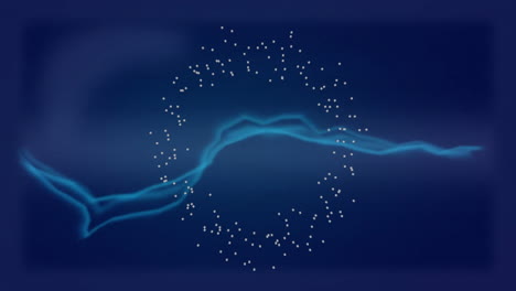 circular particle motion and wave animation over dark blue background