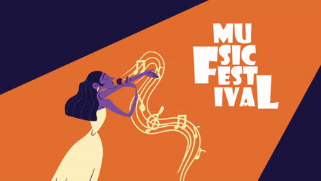 music festival lettering with woman singing animation