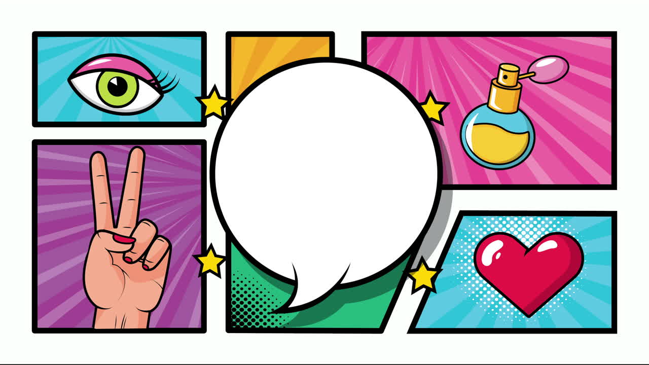 burbuja de expresión con un paquete de elementos estilo pop art