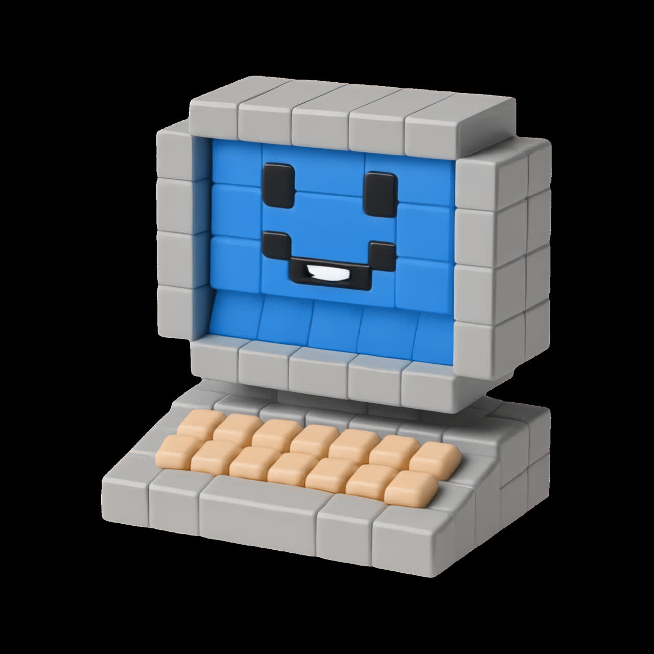 Retro pixel computer smile animation isolated asset, transparent 4K video, alpha channel, ProRes