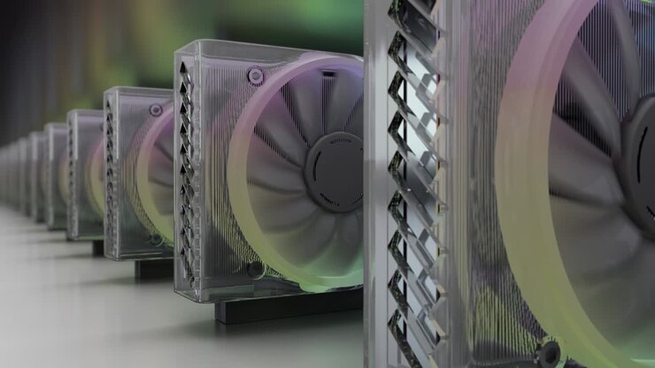 A conceptual view of mining cryptocurrencies with graphics cards.