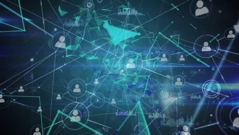 digital animation of plexus networks over network of connections against blue background