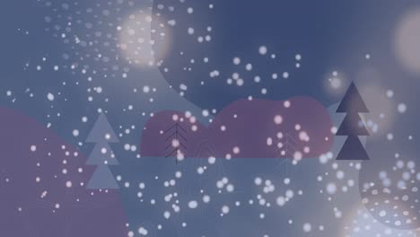 Animation-of-snow-falling-over-christmas-trees-in-winter-scenery