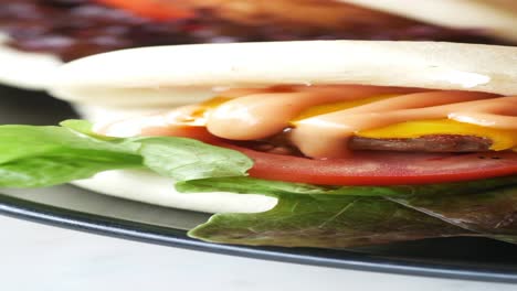 close-up of a delicious bao bun burger