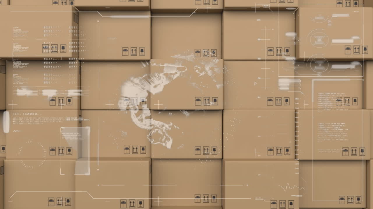 animación del procesamiento de estadísticas sobre cajas de cartón