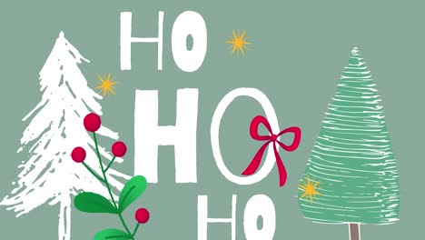 Animation-of-christmas-trees-over-ho-ho-ho-text