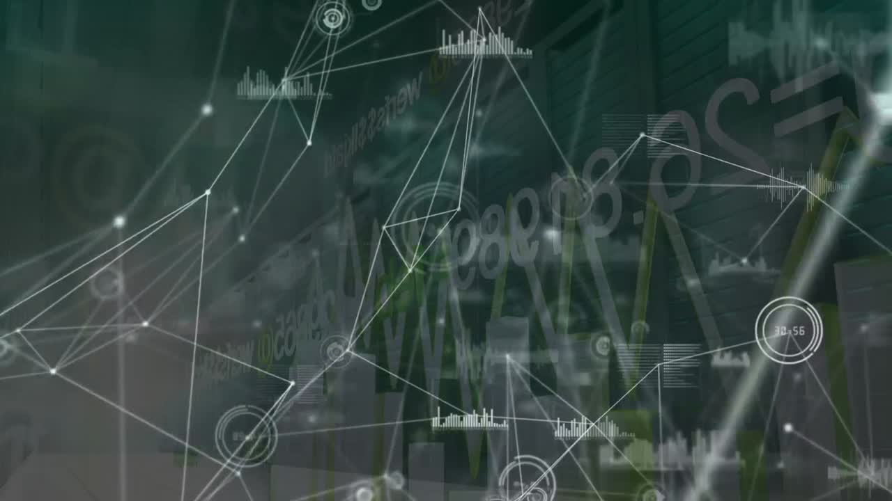 animación de conexiones, l procesamiento de datos y gráficos en pantalla digital gris
