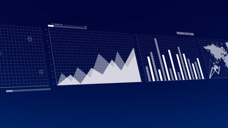 animación del procesamiento de datos digitales y las estadísticas sobre un fondo azul