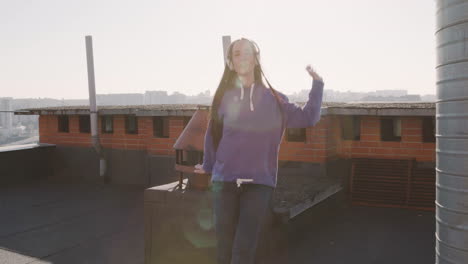 brunette woman on a terrace on a sunny day