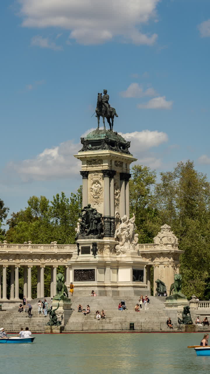 el retiro lake in madrid spain in vertical