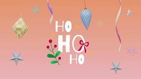 Animation-of-hohoho-text-and-decorations-on-orange-background