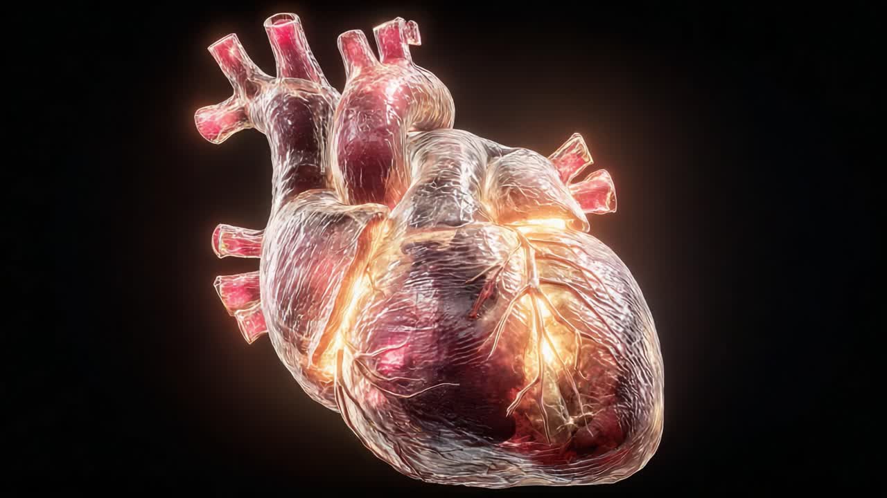 A Detailed 3D Rendering of a Human Heart, Highlighting Its Intricate Structure and Complex Vascular Network in Stunning Realism