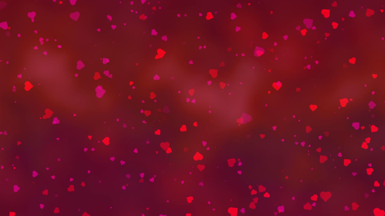 Loopable Valentine's Day Animation - Floating Red and Pink Hearts with Glowing Particles on a Romantic Gradient Background