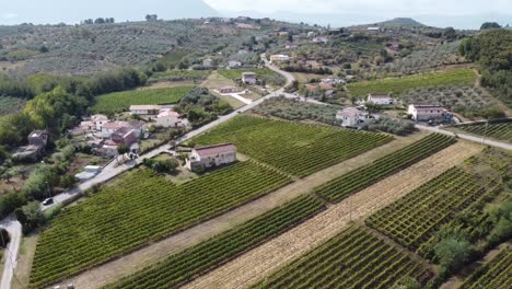 Luftlandschaftsansicht-Einer-Italienischen-Dorflandschaft,-Umgeben-Von-Weinbergen