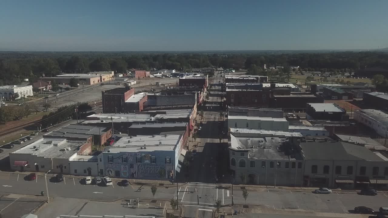 aéreo del centro de gaffney carolina del sur en 4k