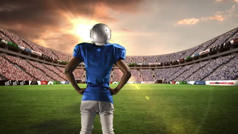 animation of american football player over sports stadium