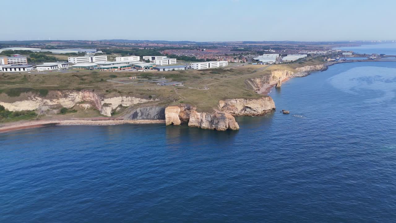 Drone aerial view Seaham seaside town in County Durham, England. Located on the Durham Coast north east england uk british city