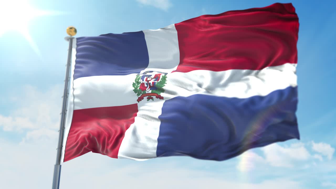 4k ilustração 3d da bandeira acenando em um pólo do país república dominicana