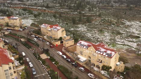 snowy cityscape aerial view