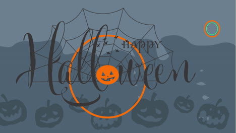 animación de texto feliz de halloween sobre calabazas